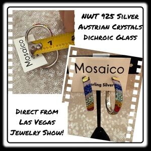 NWT Mosaico STATEMENT earrings Austrian Crystal, Dichroic Glass, 925 Silver